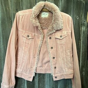 PINK WHITE CROW CORDUROY FUR LINED TRUCKER JACKET